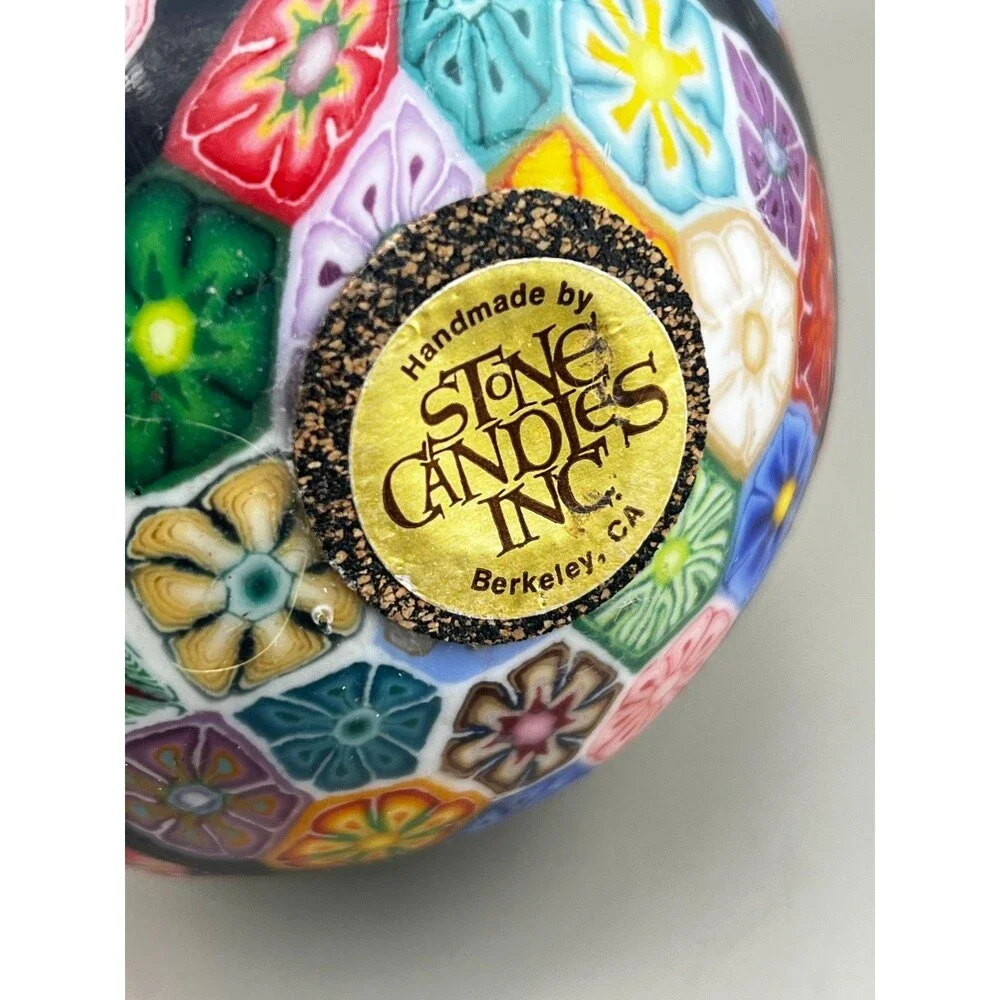 Stone Candles Millefiori Flowers Bee Pattern Candle Handmade USA Vtg Colorful